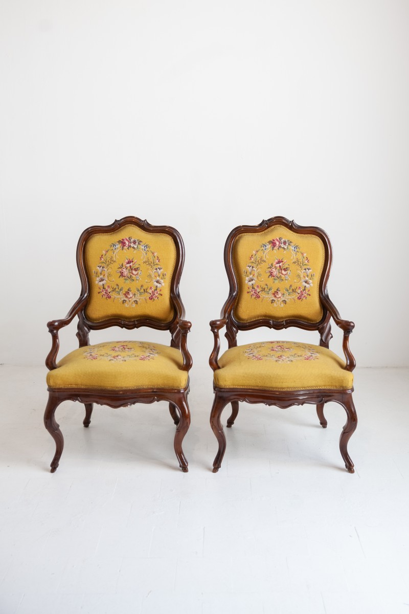 Pair of mallorcan walnut armchairs.